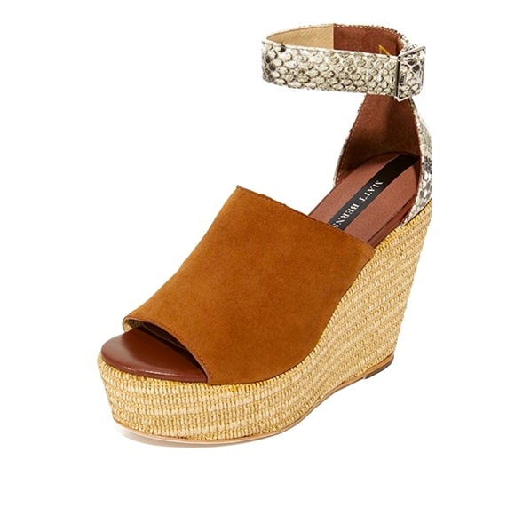 Moving Sale!! Matt Bernson Whiskey Regent Suede/Snake Skin/Jute Platform 10B - Picture 1 of 8
